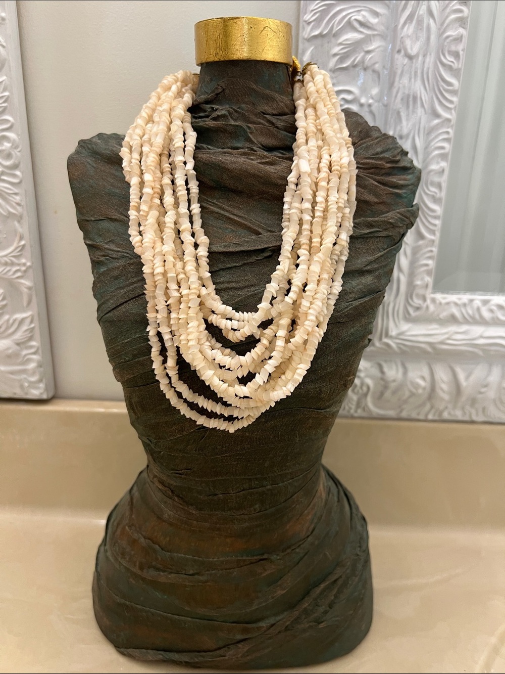Multi-Strand Cream mother of Pearl Shell Necklace - Elegant Women's Jewelry